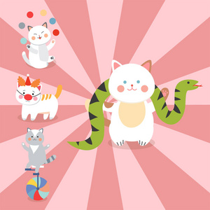 马戏团猫与小国内卡通动物玩哺乳动物矢量为孩子开朗图