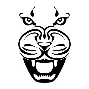 一只老虎在全脸,咧嘴笑的 predat 一脸的轮廓照片