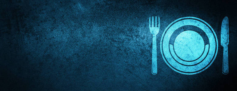 食品板块图标在特殊的蓝色横幅背景下抽象插图