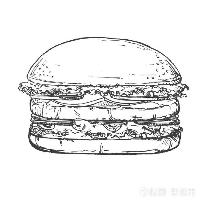汉堡包素描画图片