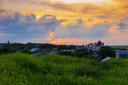 早晨夏天村庄风景