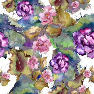 粉红色和紫色的 gardania。花卉植物花。无缝背景图案