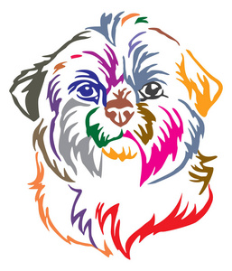 狗儿多彩的装饰肖像, 在白色背景下不同颜色的矢量插图