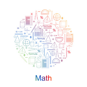 百分比数学小报一组数学图标. 鲜艳的颜色. 线性风格.照片