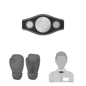 拳击极限运动单色图标集合中的设计。拳击手和属性矢量符号股票 web 插图