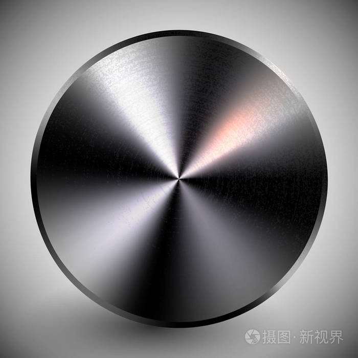 反光钢圆工具.金属纹理技术对象.矢量插图.铬, 铝, 铁锥图标与光影.