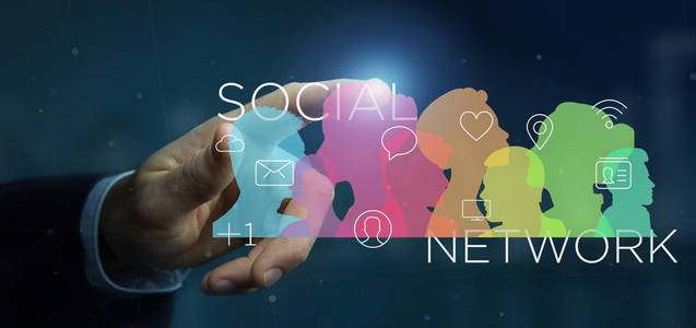 colorfull 社会网络与图标3d 渲染合作的商业视角