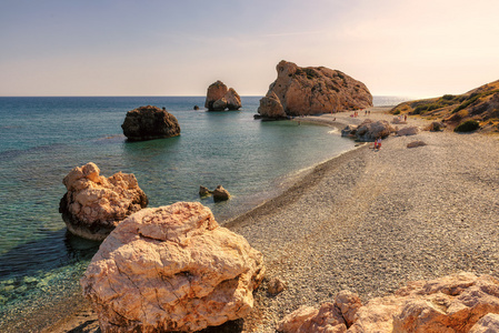 著名的海滩，与阿芙罗狄蒂的岩石，塞浦路斯