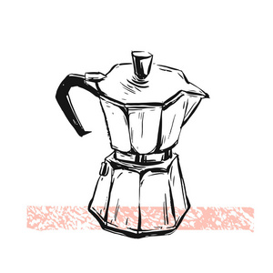 手工制作矢量抽象图形插画与孤立的白色背景上的间歇泉咖啡机。设计海报 版画 卡模板 徽标 标志 劫掠者