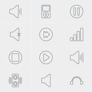 矢量图的 12 旋律图标。可编辑包无声 声 调高音量和其他元素