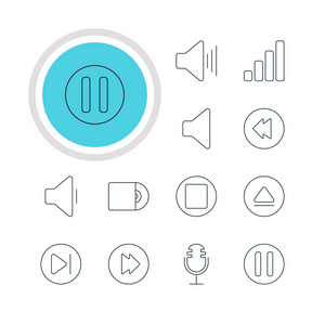 矢量图的 12 旋律图标。可编辑包迈克 快退 暂停和其他元素