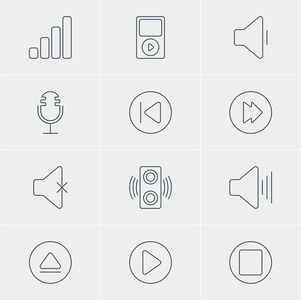 矢量图的 12 音乐图标。可编辑包的前面，降低声音 Mp3 和其他元素