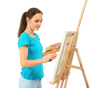 女性艺术家画白色背景图片
