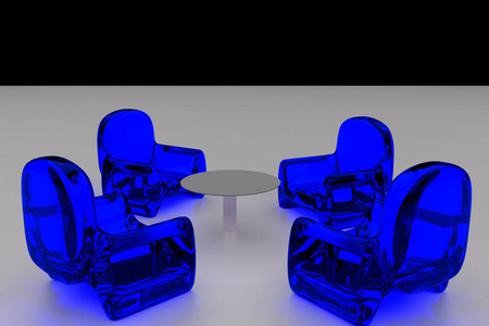 未来主义的 透明的座椅和单个表光的表面设有 3d 渲染