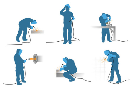 六个焊工剪影照片