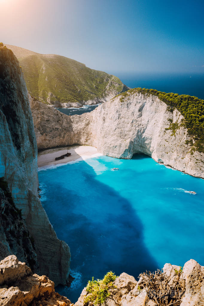 navagio 海滩沉船湾桑特岛从查看点.扎金索斯希腊