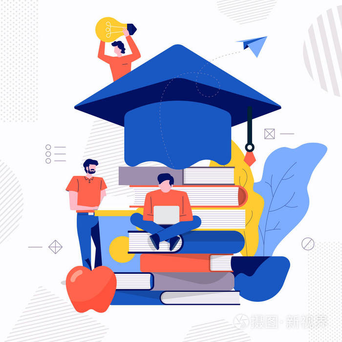 插图设计理念团队合作创建教育电子学习学校.矢量说明