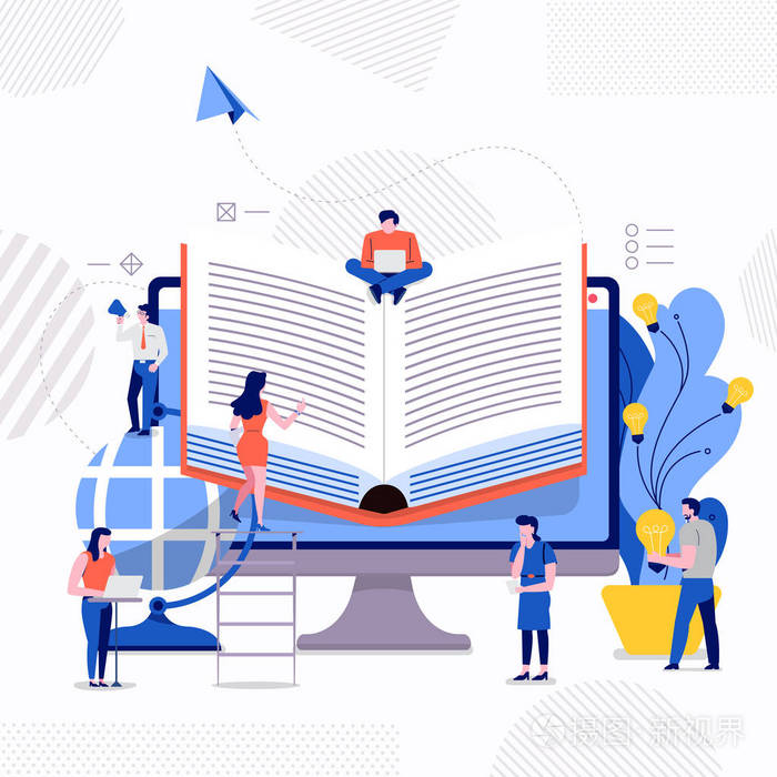 插画 插图设计理念团队合作创建教育电子学习学校.矢量说明.eps