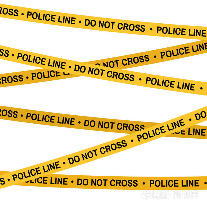 犯罪现场黄色胶带,警察线不交叉胶带.卡通平面样式.矢量图.白色背景