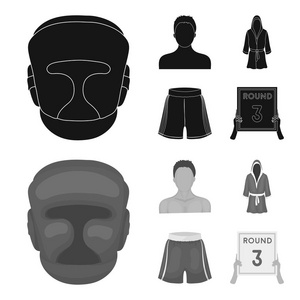 拳击, 运动, 面具, 头盔。装箱集合图标黑色, monochrom 样式矢量符号股票插画网站