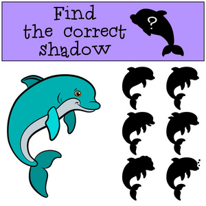 儿童游戏  找到正确的影子。可爱的小海豚 smi
