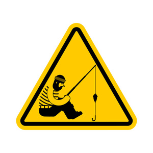 注意渔夫。黄色禁止路标。捕鱼的危险。矢量图案