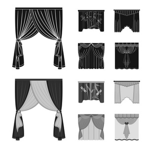 刺绣纺织家具等网页图标以黑色单色风格。窗帘, 棍子, 飞檐, 集合中的图标
