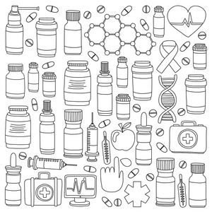 药剂业及医学涂鸦矢量图片