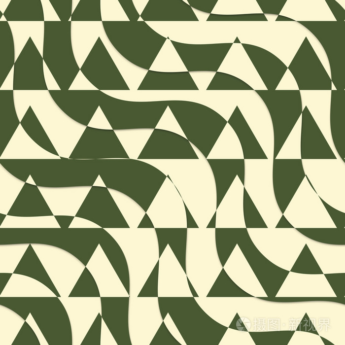 复古3D绿色和黄色切割波浪与三角形