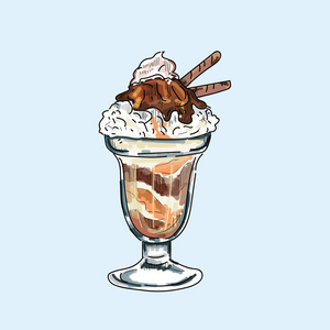 冰淇淋手在柔和的背景下写卡通片