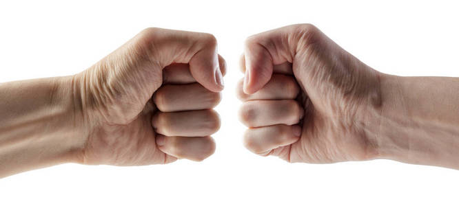 男性握紧拳头,孤立与剪切路径照片