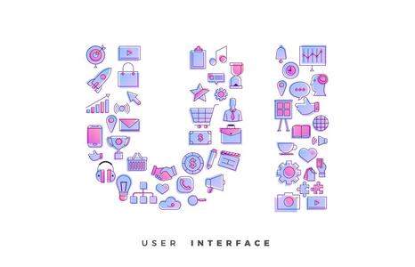 平面设计概念向量图标组合为 word Ui 用户界面 的形状。矢量插图