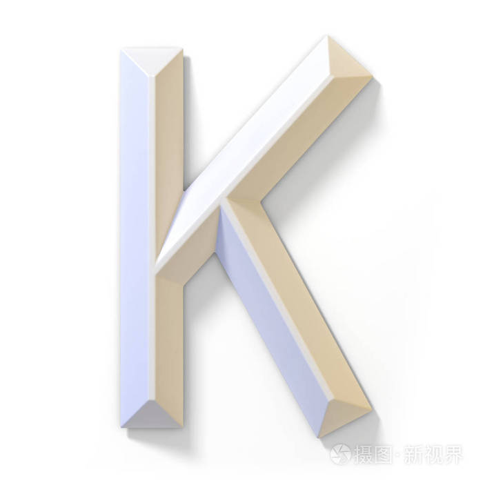 白色尺寸字体字母 k 3d 渲染插图被隔离在白色背景上