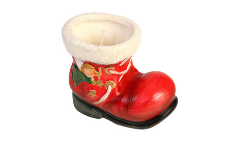 红色的靴形圣诞蜡烛的特写照片