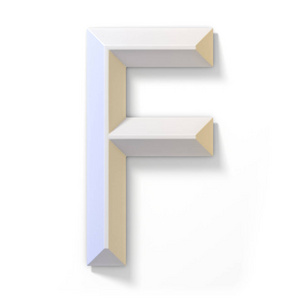 在白色背景上隔离的白色尺寸字体字母 F 3d 渲染插图
