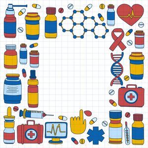 药剂业及医学涂鸦矢量图片