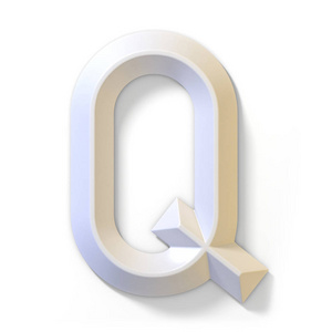 白色尺寸字体字母 Q 3d 渲染插图被隔离在白色背景上