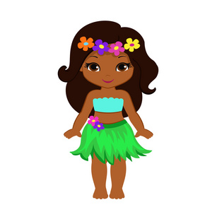 在传统的夏威夷舞服装可爱卡通女孩