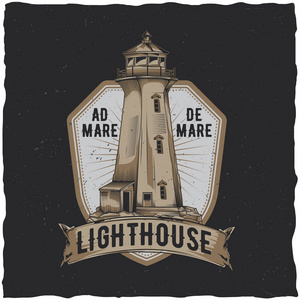 有插图，是座古老的灯塔航海 t 恤标签设计