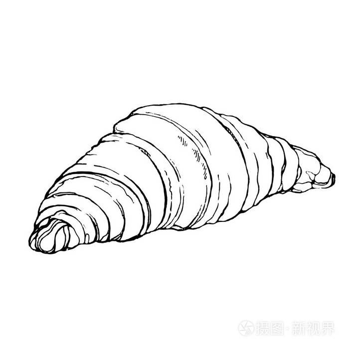 插画 用巧克力酱装饰的甜羊角面包的草图.甜点面包店手绘矢量风格.eps