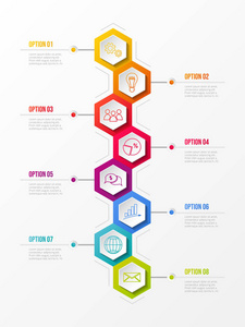 图表的模板与五颜六色的六角形图标。向量