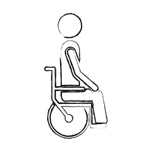 坐在抽象轮椅平图标的模糊的轮廓人