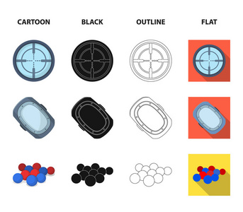 球与油漆和其他设备。彩弹单图标卡通, 黑色, 轮廓, 平面风格矢量符号股票插画网站