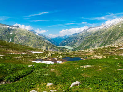 瑞士的夏天风景在 Grimsel 附近自然通过