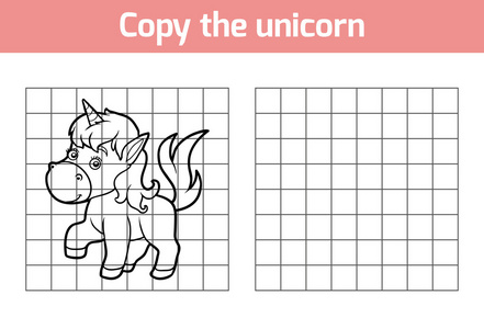 将图片复制为儿童。动物角色独角兽
