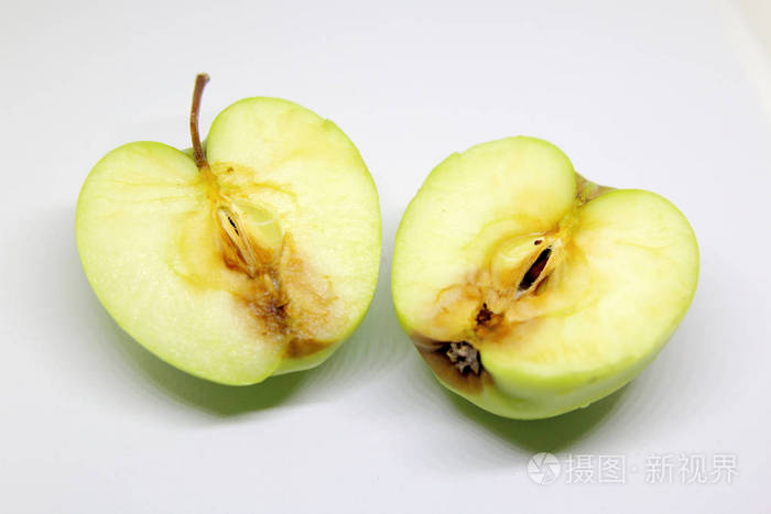 在白色背景下被隔离的腐烂的绿色苹果照片-正版商用图片0r75f5-摄图新