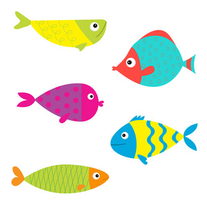鱼图标集, 可爱卡通五颜六色的水族馆动物