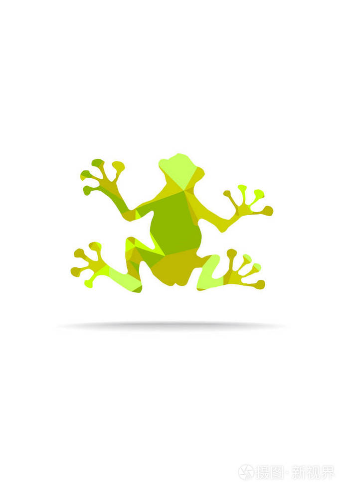 简单的矢量绿蛙剪影明亮的马赛克三角形, 平面设计矢量青蛙与阴影隔离