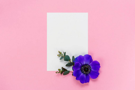 蓝色的花，白色的床单，粉红色的背景上