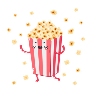 电影院小吃.手绘快餐带爆米花的条纹纸板包.